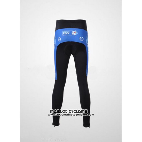 2010 Maillot Ciclismo FDJ Blanc et Bleu Clair Manches Longues et Cuissard